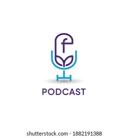 Initial letter F Podcast audio record logo design vector. Modern flat minimalist concept