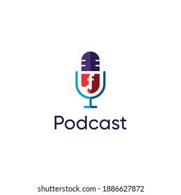 Initial letter f Podcast audio record logo design vector. Modern flat minimalist concept	