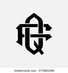 Initial letter F, Q, FQ or QF overlapping, interlock, monogram logo, black color on white background