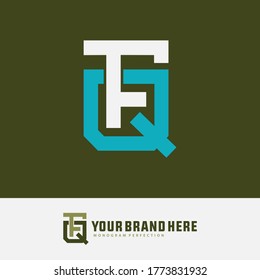 Initial letter F, Q, FQ or QF overlapping, interlock, monogram logo, white and blue color on green background