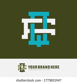 Initial letter F, Q, FQ or QF overlapping, interlock, monogram logo, white and blue color on green background