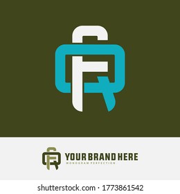 Initial letter F, Q, FQ or QF overlapping, interlock, monogram logo, white and blue color on green background