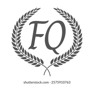 Initial letter F and Q, FQ monogram logo design with laurel wreath. Luxury calligraphy font.