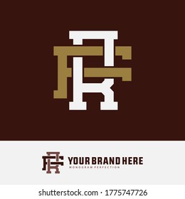 Anfangsbuchstaben F, R, FR oder RF, überlappend, Verriegelung, Monogramm-Logo, weiß und goldene Farbe auf braunem Hintergrund