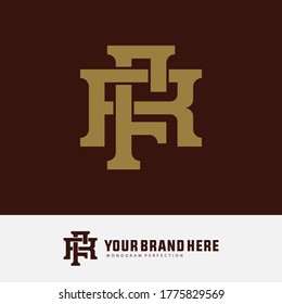 Anfangsbuchstaben F, R, FR oder RF, überlappend, Verriegelung, Monogramm-Logo, goldene Farbe auf braunem Hintergrund