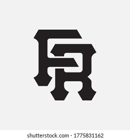 Letra inicial F, R, FR o RF solapadas, interbloqueadas, logotipo monograma, color negro sobre fondo blanco