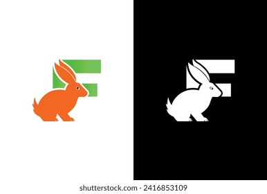 Initial letter F Rabbit logo design. Letter F Rabbit Logo Design Vector Icon Graphic Emblem Illustration Background Template.