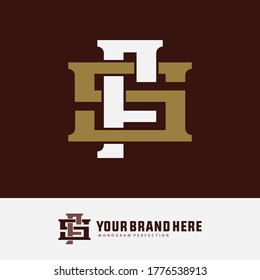 Initial letter F, S, FS or SF overlapping, interlock, monogram logo, white and gold color on brown background