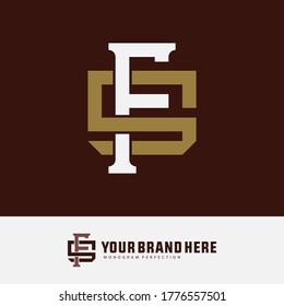 Anfangsbuchstaben F, S, FS oder SF, überlappend, interlock, Monogramm-Logo, weiß und goldene Farbe auf braunem Hintergrund