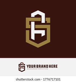 Initial letter F, S, FS or SF overlapping, interlock, monogram logo, white and gold color on brown background
