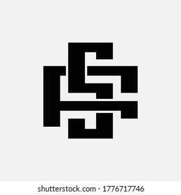 Initial letter F, S, FS or SF overlapping, interlock, monogram logo, black color on white background