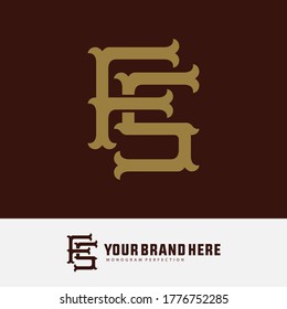 Anfangsbuchstaben F, S, FS oder SF, überlappend, interlock, Monogramm-Logo, weiß und goldene Farbe auf braunem Hintergrund
