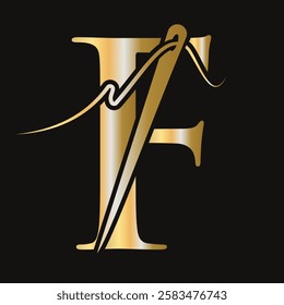 Initial Letter F Sewing Needle Logo Design for Embroider, Textile, Fashion, Cloth, Fabric Symbol