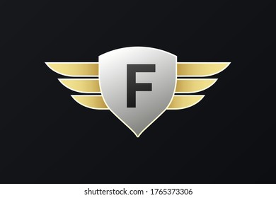 letra inicial F alas de escudo Icono diseño de la plantilla