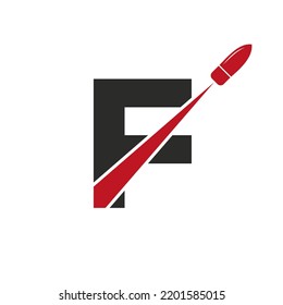 Letra inicial F Modelo De Vector De Logotipo De Bala De Shot Para Concepto De Logotipo De Defensa