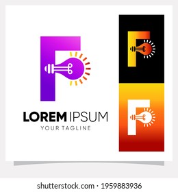 Initial Letter F Smart Light Bulb Logo Design Vector Graphic