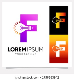 Initial Letter F Smart Light Bulb Logo Design Vector Graphic