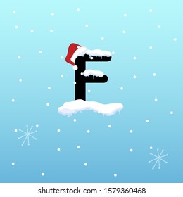 Initial Letter f with snowflake and santa hat element, vector illustration snow lettering template
