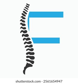 Initial Letter F Spine Logo Concept For Chiropractic Logo Design, Medical Physiotherapy Symbol