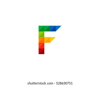 Initial Letter F Square Pixel Logo Design Template