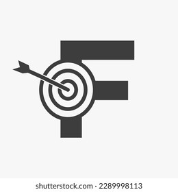 Initial Letter F Success Logo Combine with Bow Target  Icon