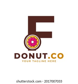 Initial Letter F Sweet Donut Logo Design. Logo for Cafes, Restaurants, Coffee Shops, Catering.
