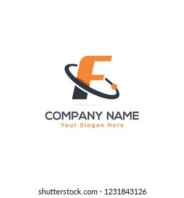 Initial Letter F Swoosh Orbit Logo Designs Vector Orange Colors in White Backgrounds