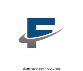initial letter F swoosh ring company logo blue gray