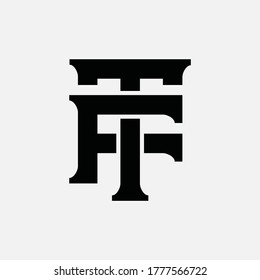 Letra inicial F, T, FT o TF solapadas, interbloqueadas, logotipo de monograma, color negro sobre fondo blanco