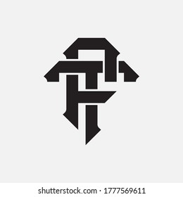 Initial letter F, T, FT or TF overlapping, interlock, monogram logo, black color on white background