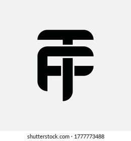 Initial letter F, T, FT or TF overlapping, interlock, monogram logo, black color on white background