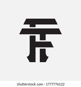 Initial letter F, T, FT or TF overlapping, interlock, monogram logo, black color on white background