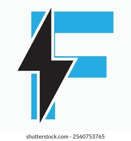 Initial Letter F With Thunder Bolt Symbol. Power Icon Electric Symbol Vector Template