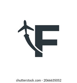 Initial Letter F Travel with Airplane Flight Logo Design Template Element