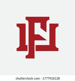 Initial letter F, U, FU or UF overlapping, interlock, monogram logo, red color on white background