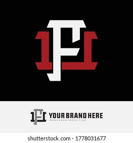 Initial letter F, U, FU or UF overlapping, interlock, monogram logo, white and red color on black background