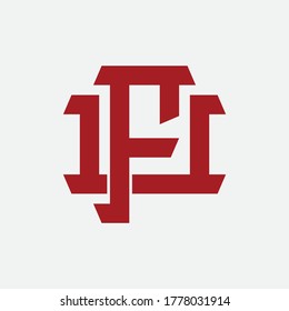 Initial letter F, U, FU or UF overlapping, interlock, monogram logo, red color on white background