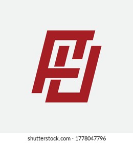 Initial letter F, U, FU or UF overlapping, interlock, monogram logo, red color on white background