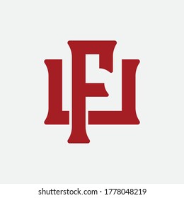 Initial letter F, U, FU or UF overlapping, interlock, monogram logo, red color on white background