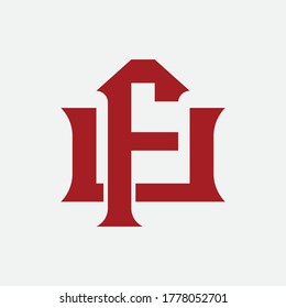 Initial letter F, U, FU or UF overlapping, interlock, monogram logo, red color on white background