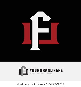 Initial letter F, U, FU or UF overlapping, interlock, monogram logo, white and red color on black background