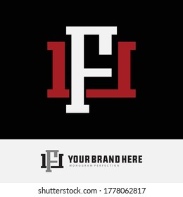 Initial letter F, U, FU or UF overlapping, interlock, monogram logo, white and red color on black background