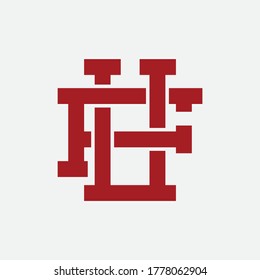 Initial letter F, U, FU or UF overlapping, interlock, monogram logo, red color on white background