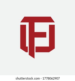 Initial letter F, U, FU or UF overlapping, interlock, monogram logo, red color on white background