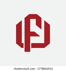 Initial letter F, U, FU or UF overlapping, interlock, monogram logo, red color on white background