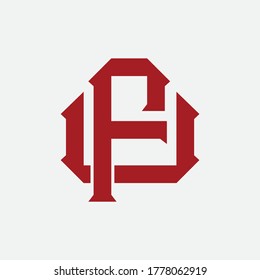 Initial letter F, U, FU or UF overlapping, interlock, monogram logo, red color on white background