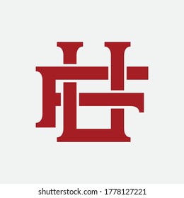 Initial letter F, U, FU or UF overlapping interlocked monogram logo, red color on white background