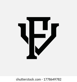 Anfangsbuchstaben F, V, FV oder VF, überlappend, Verriegelung, Monogramm-Logo, schwarze Farbe auf weißem Hintergrund