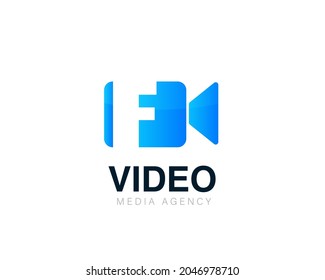 Initial letter F video conference and chat video logo