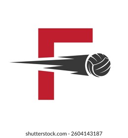 Initial Letter F Volleyball Logo Design With Speed Symbol. Volleyball Logo For Academy and Club Sign